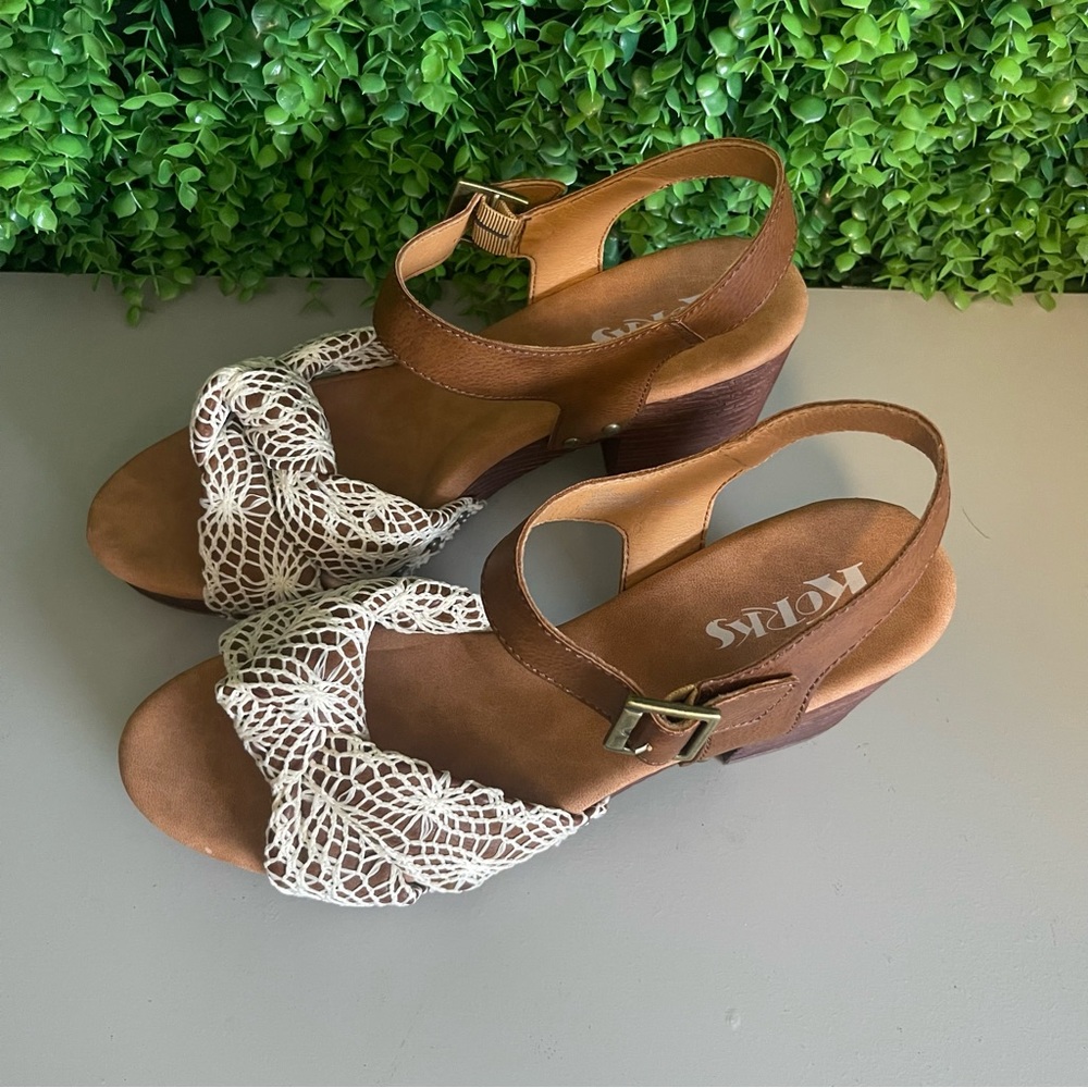 Korks Natalia Women’s 11 Slingback Sandals Platform Heel Crochet - Picture 5 of 14